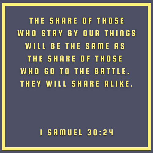 The share of those who stay by our things will be the same as the share of those who go to the battle. They will share alike.